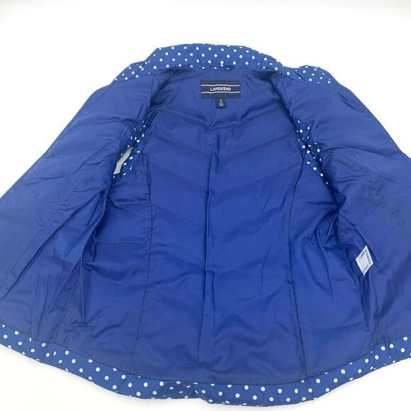 Lands' End Women's Size Small Down Puffer Vest Blue Full Zip White Polka Dots - Picture 6 of 8